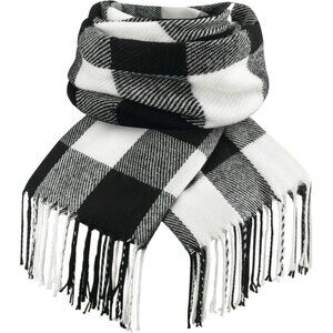 Women's White Gray Lattice Scarf Fashion Long Plaid Shawls Wraps Big Grid Winter